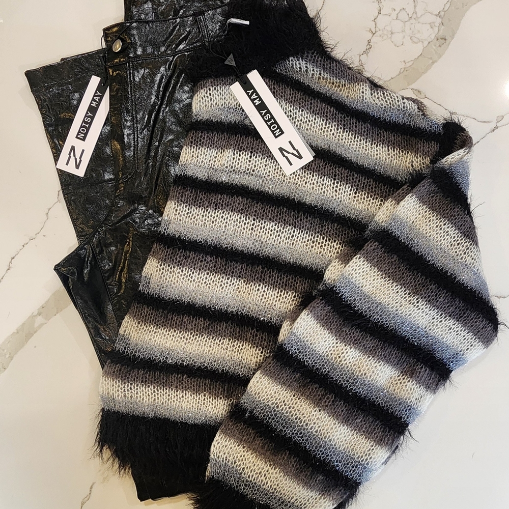 NWT Womens Faux Leather Pants Size Large W/ Morgan Knit Sweater Size Large